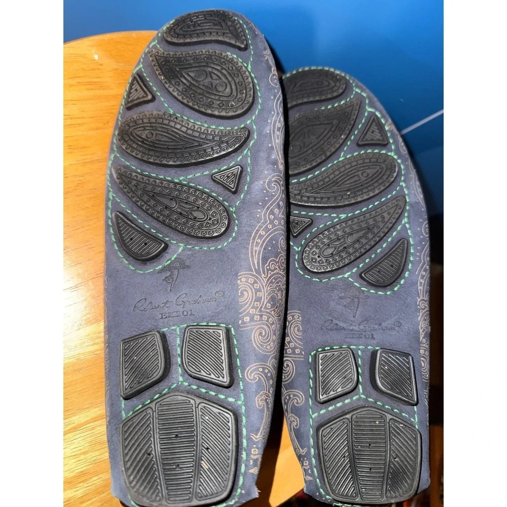 Robert Graham Mens Navy Paisley Laser Etched Suede Driving Loafers‎ Size 8.5
